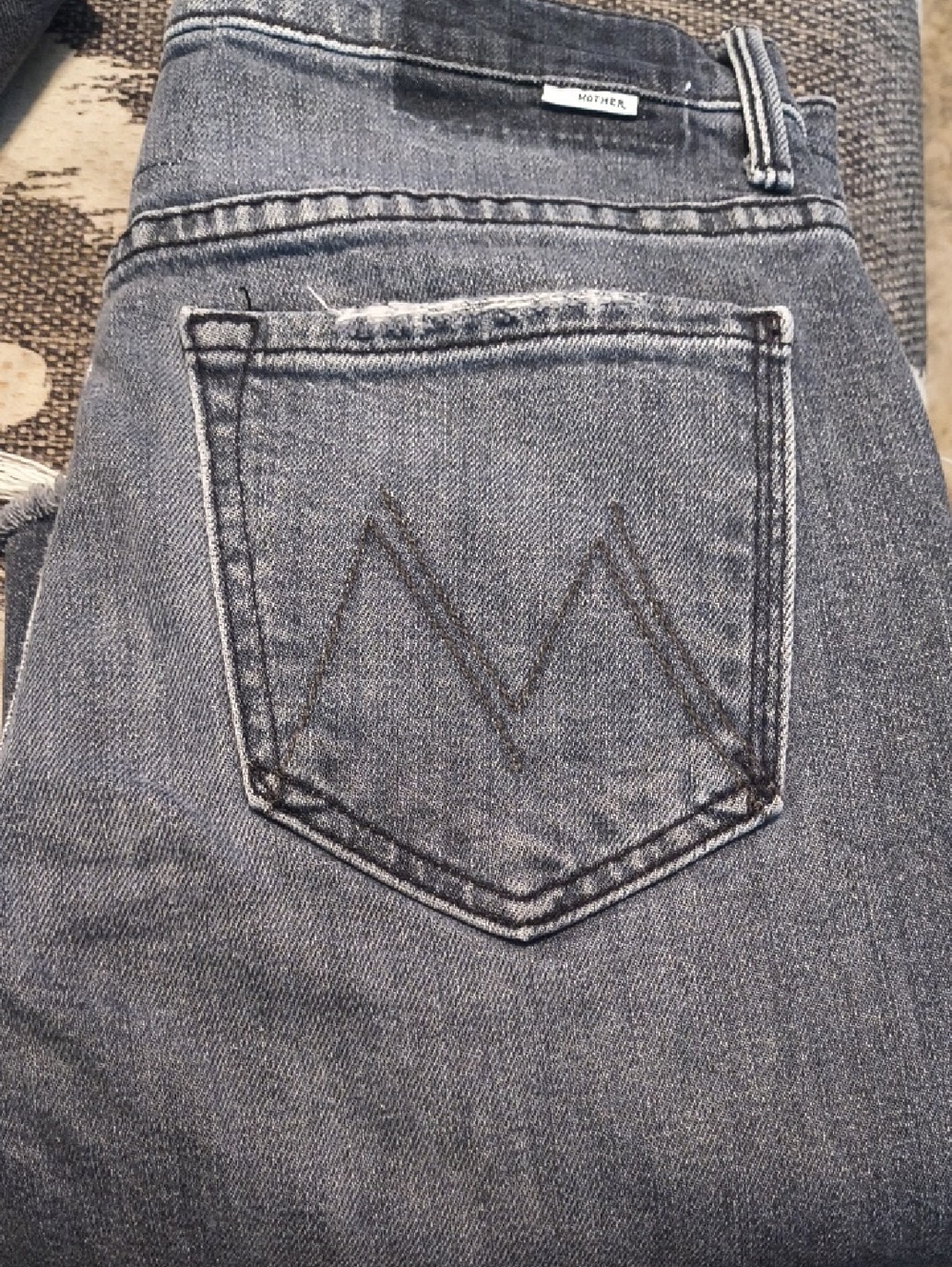 MOTHER Straight-Leg Distressed Gray Jeans
